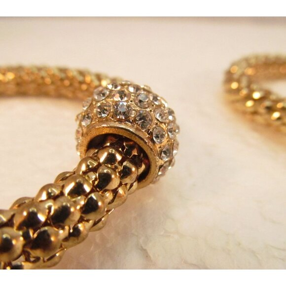 Gold Tone Stretch Metal Mesh Tube Rhinestone Bracelet 2 Piece Lot - Picture 12 of 15